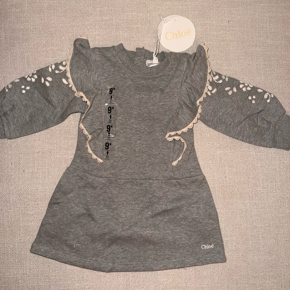 Chloe Baby Gray Dress with Floral Embroidery